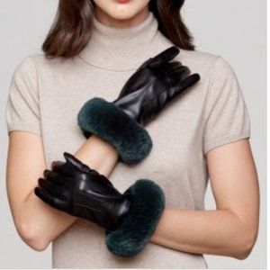 Finland Leather Glove with Forest Rex Rabbit Fur Cuff